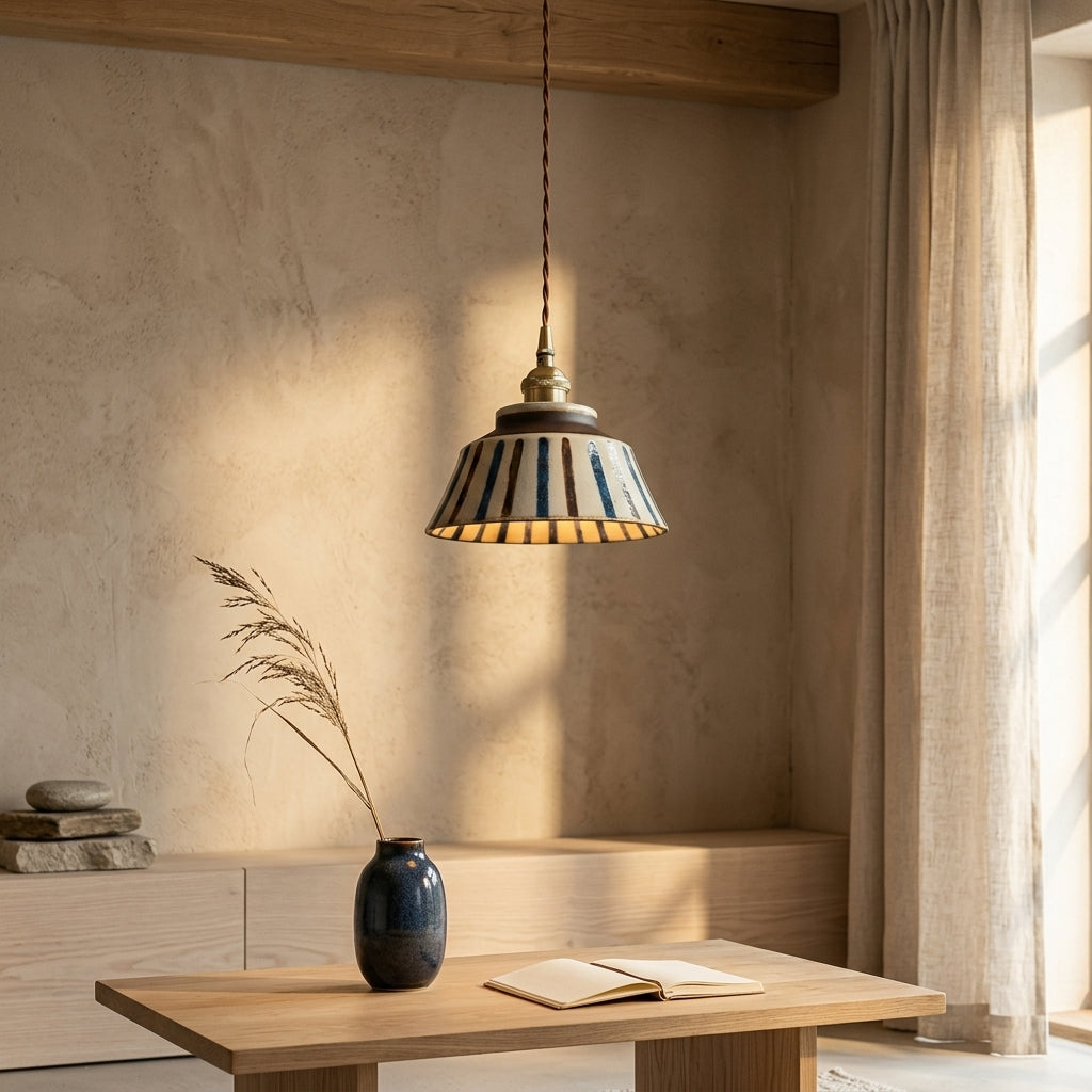 Maren Striped Ceramic Pendant Light