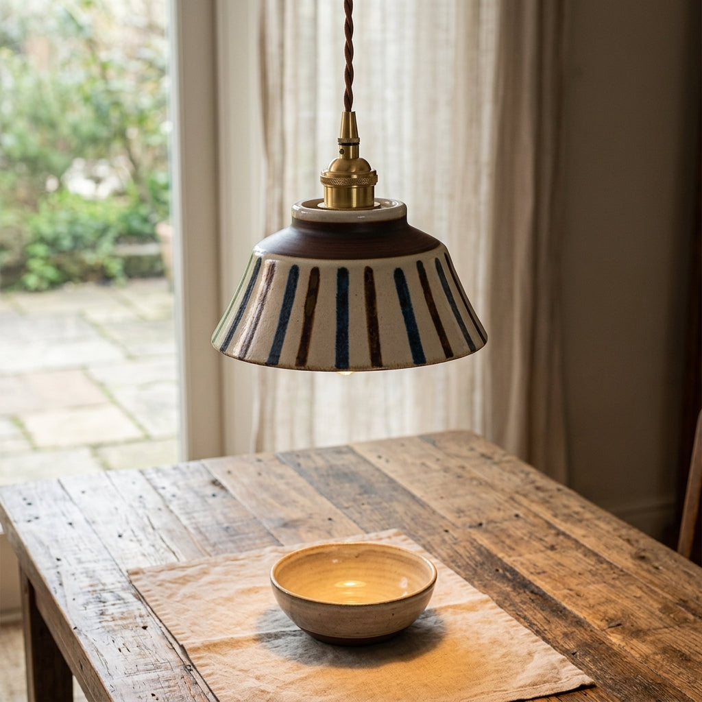 Maren Striped Ceramic Pendant Light