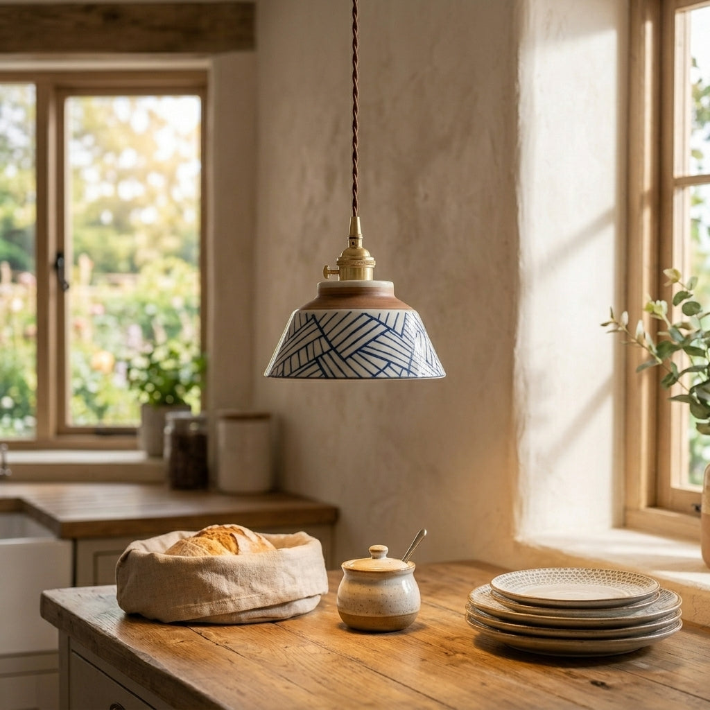 Arden Hand-Painted Geometric Ceramic Pendant Light