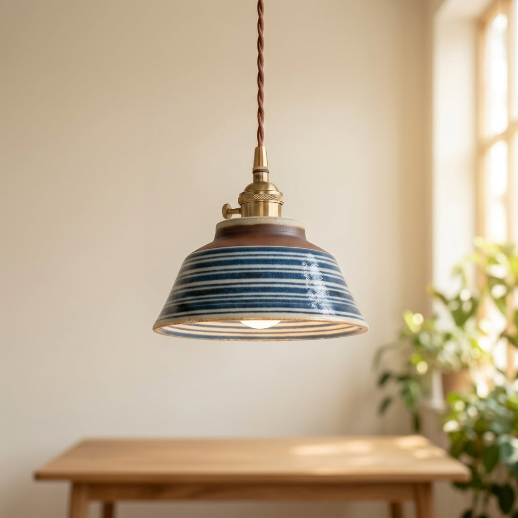 Talia Hand-Painted Striped Ceramic Pendant Light