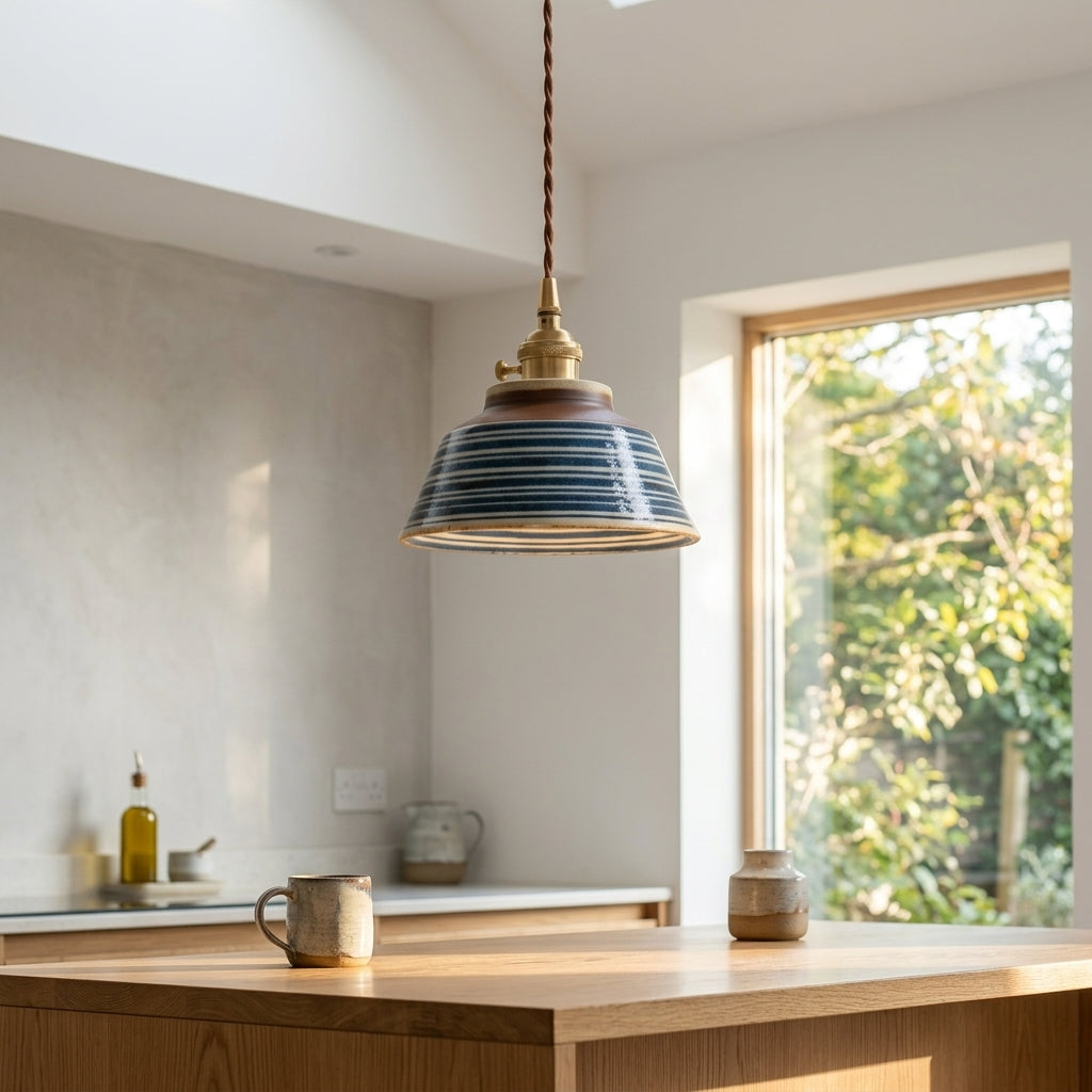 Talia Hand-Painted Striped Ceramic Pendant Light