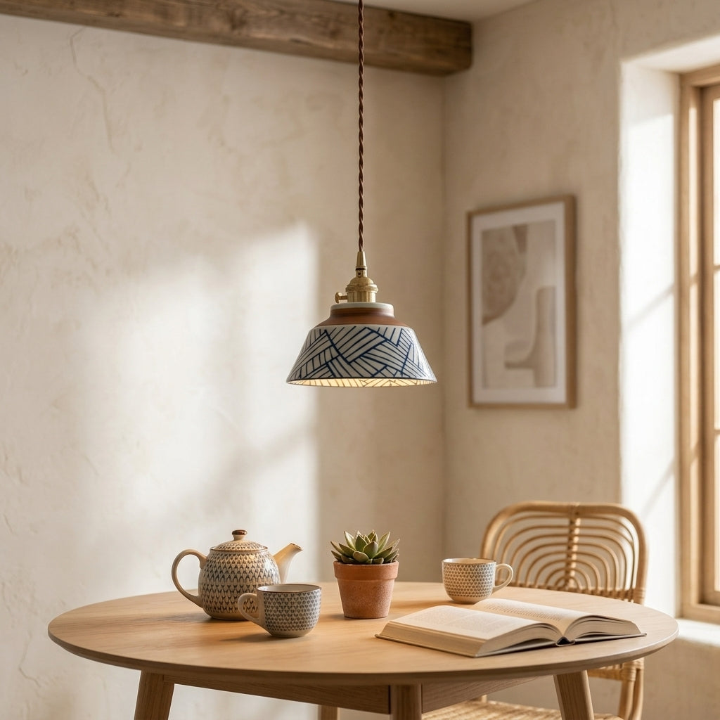 Arden Hand-Painted Geometric Ceramic Pendant Light