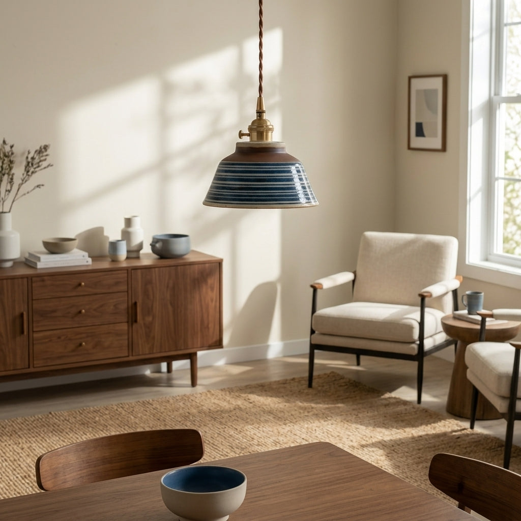Talia Hand-Painted Striped Ceramic Pendant Light