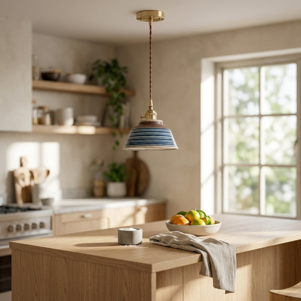 Talia Hand-Painted Striped Ceramic Pendant Light