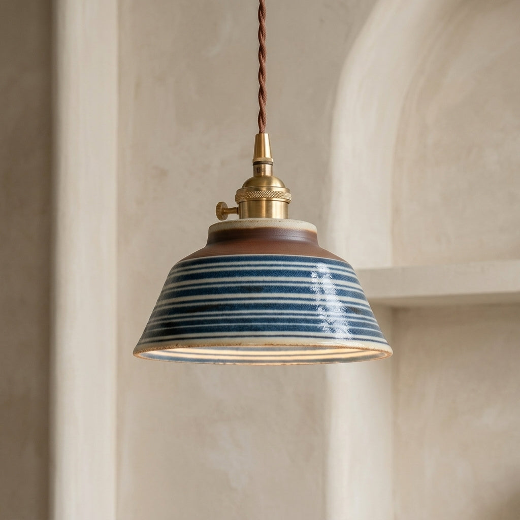 Talia Hand-Painted Striped Ceramic Pendant Light