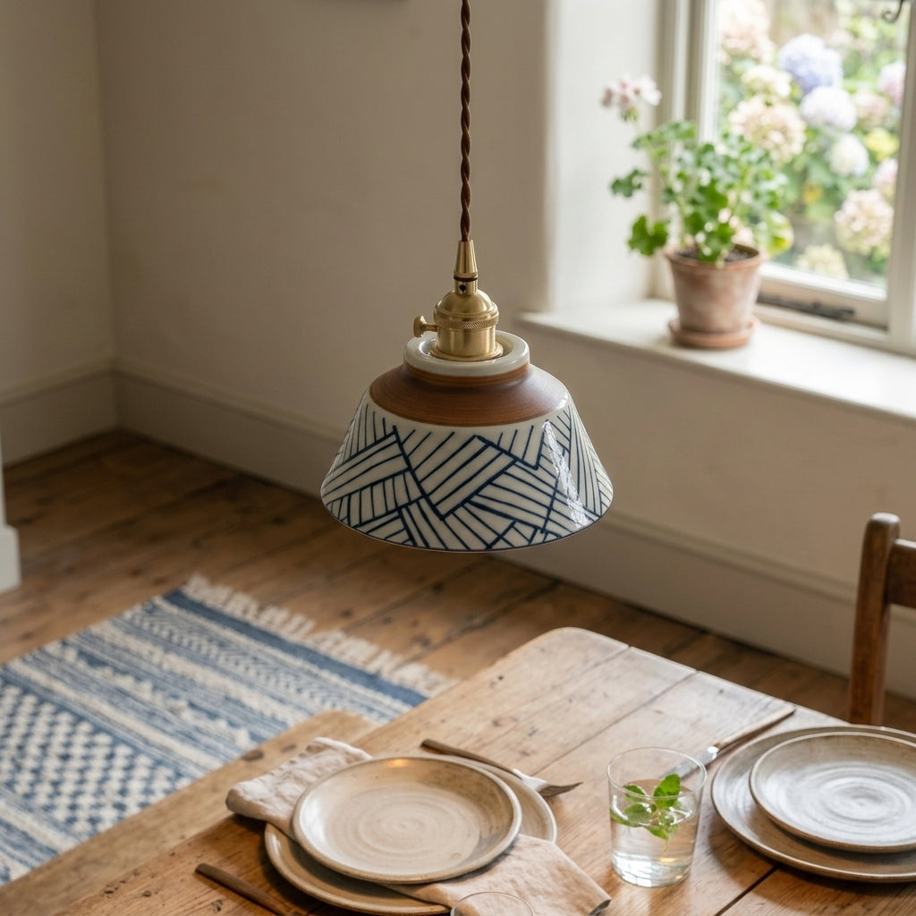 Arden Hand-Painted Geometric Ceramic Pendant Light