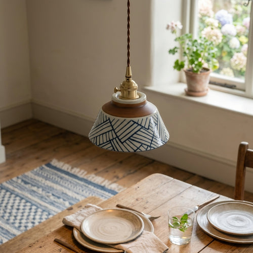 Arden Hand-Painted Geometric Ceramic Pendant Light