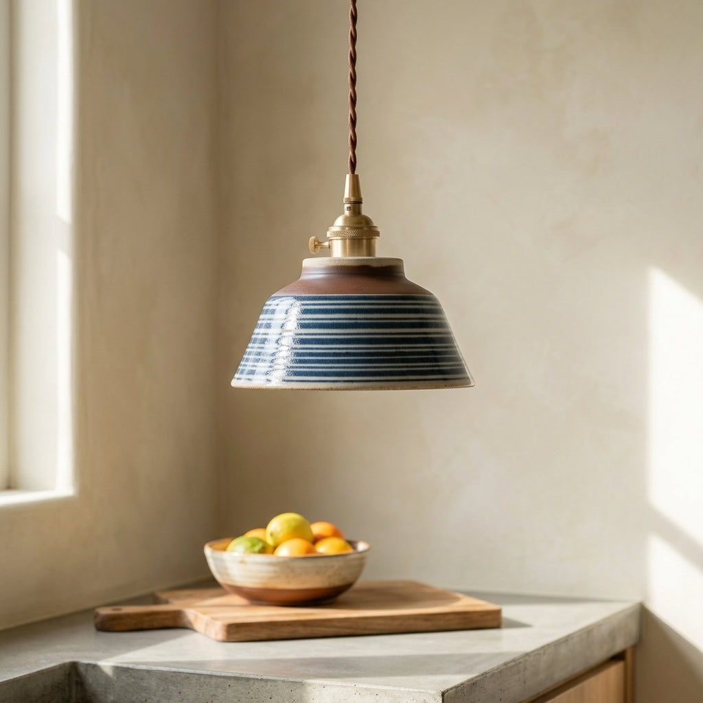 Talia Hand-Painted Striped Ceramic Pendant Light