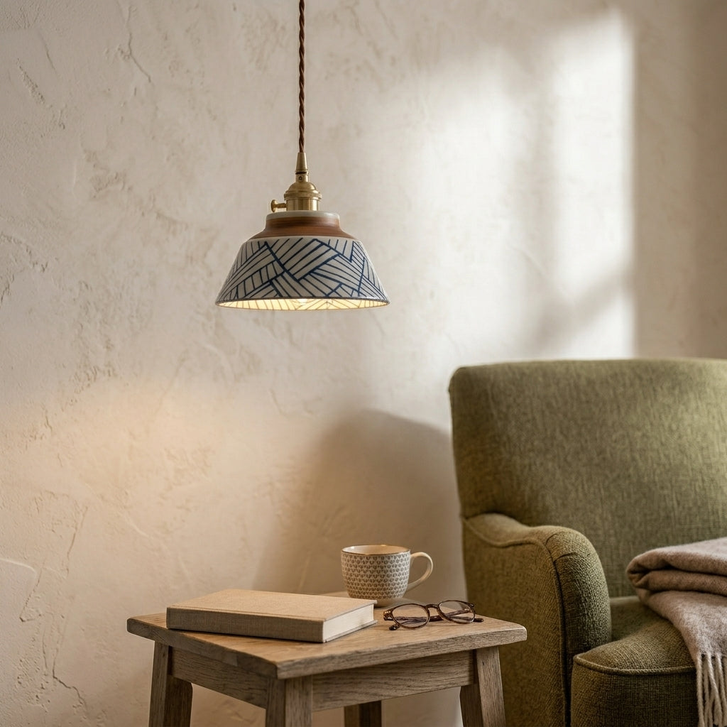 Arden Hand-Painted Geometric Ceramic Pendant Light