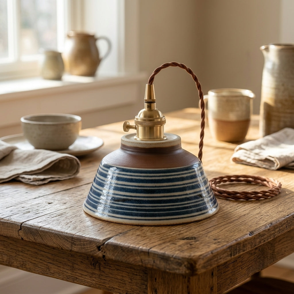 Talia Hand-Painted Striped Ceramic Pendant Light