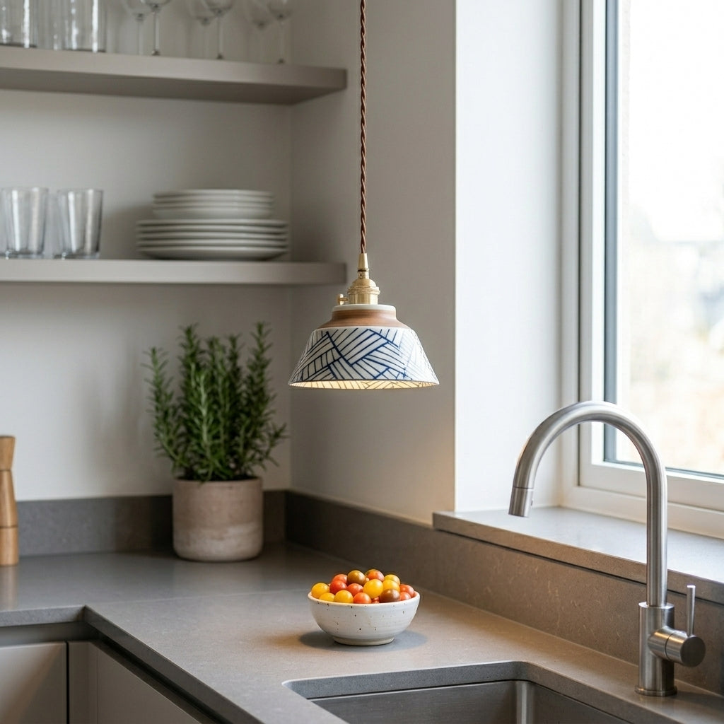Arden Hand-Painted Geometric Ceramic Pendant Light