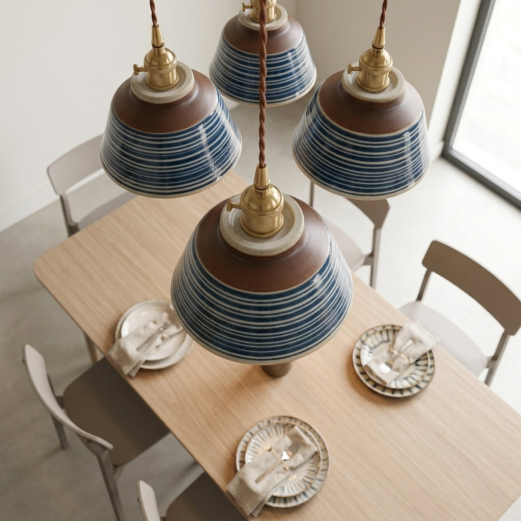 Talia Hand-Painted Striped Ceramic Pendant Light