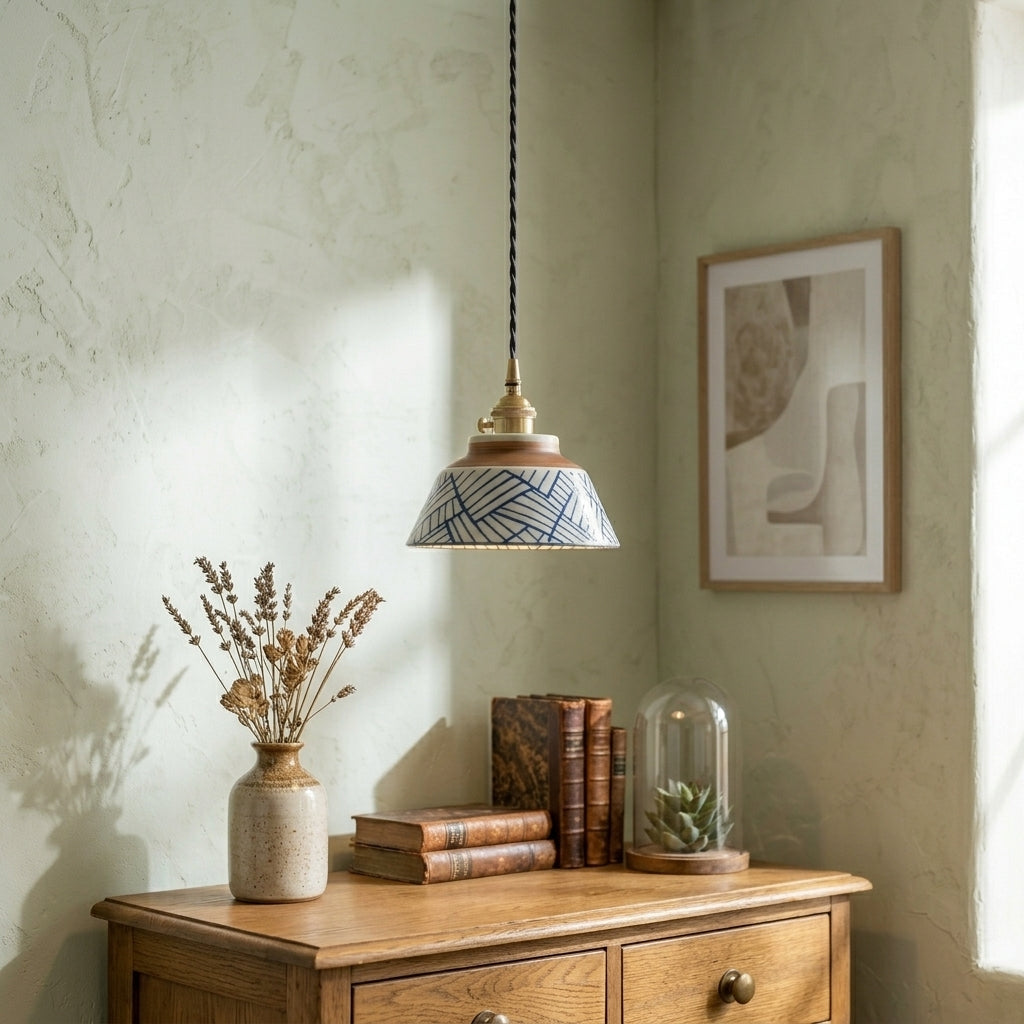 Arden Hand-Painted Geometric Ceramic Pendant Light