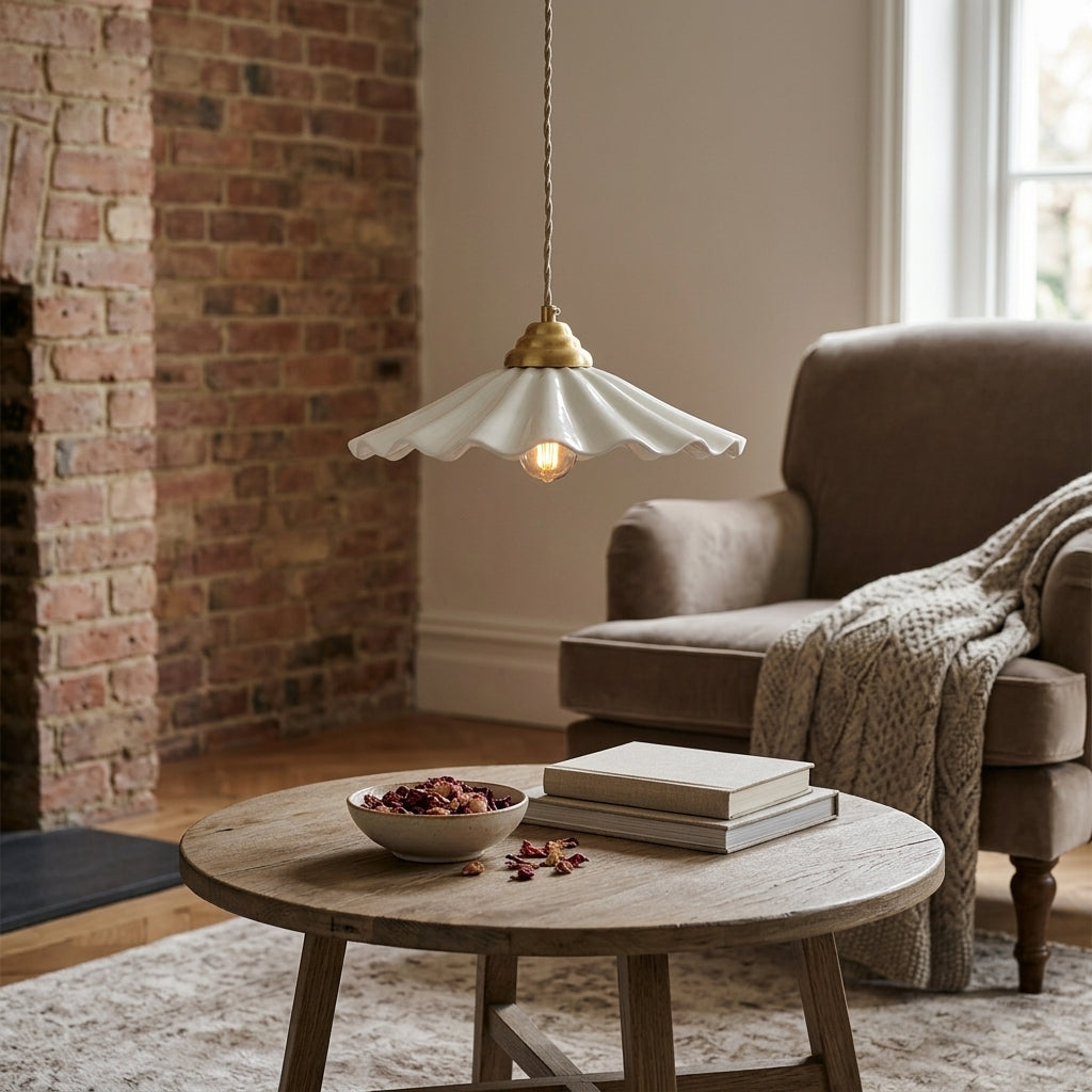 Elara Scalloped Ceramic Pendant Light