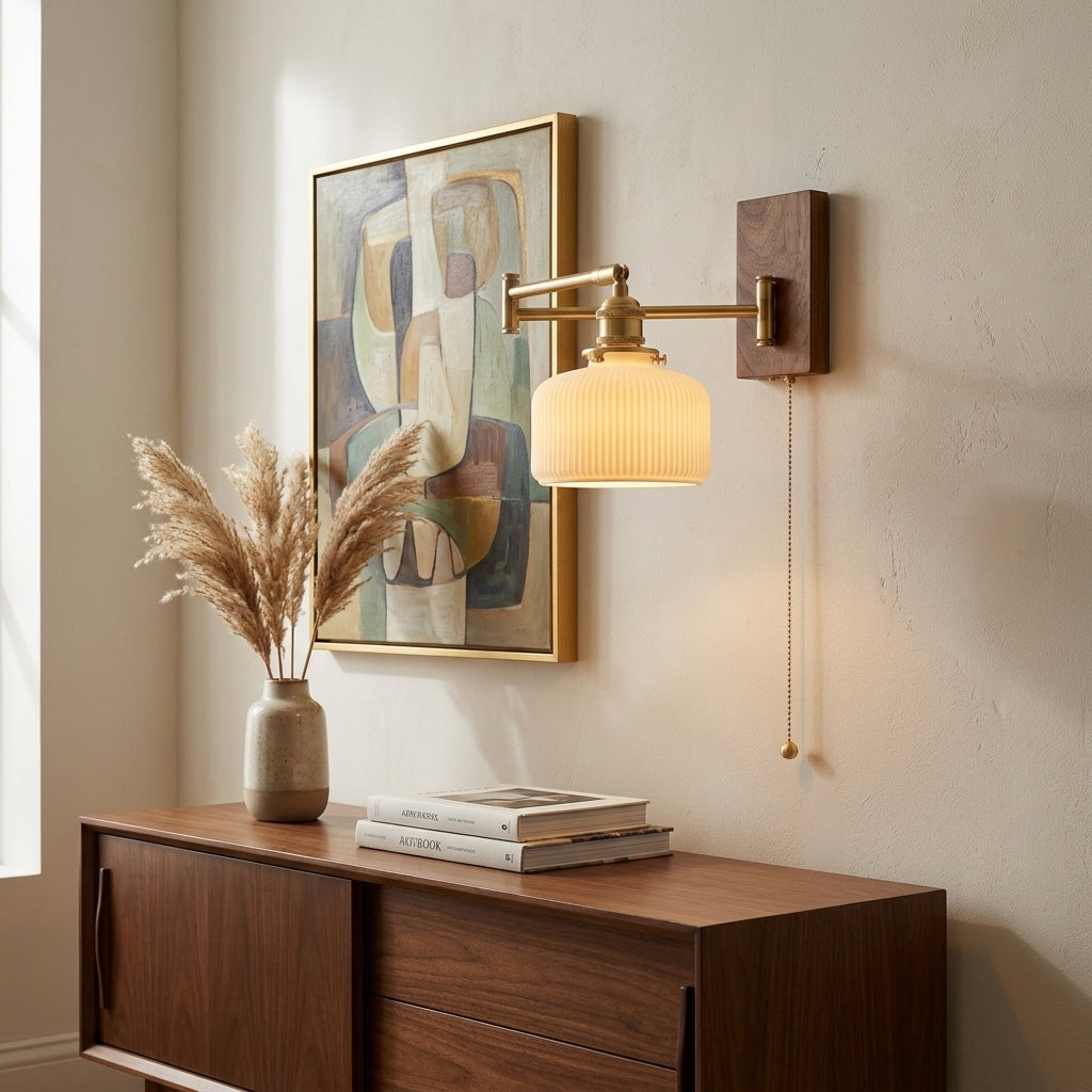 Alden Ribbed Ceramic Swing Arm Wall Light