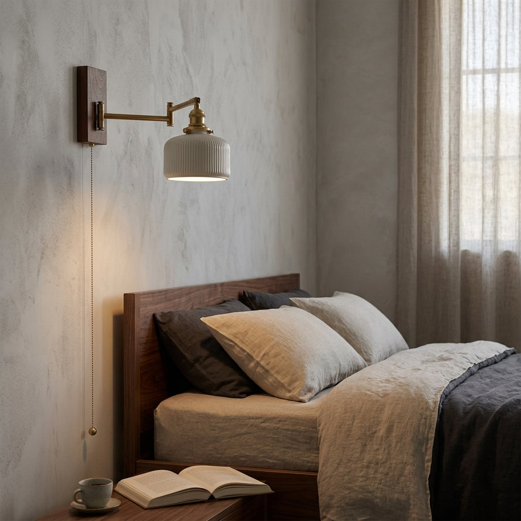 Alden Ribbed Ceramic Swing Arm Wall Light