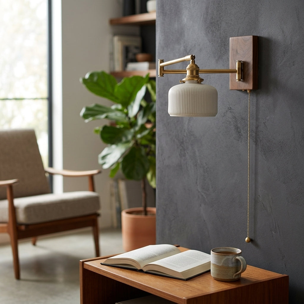 Alden Ribbed Ceramic Swing Arm Wall Light