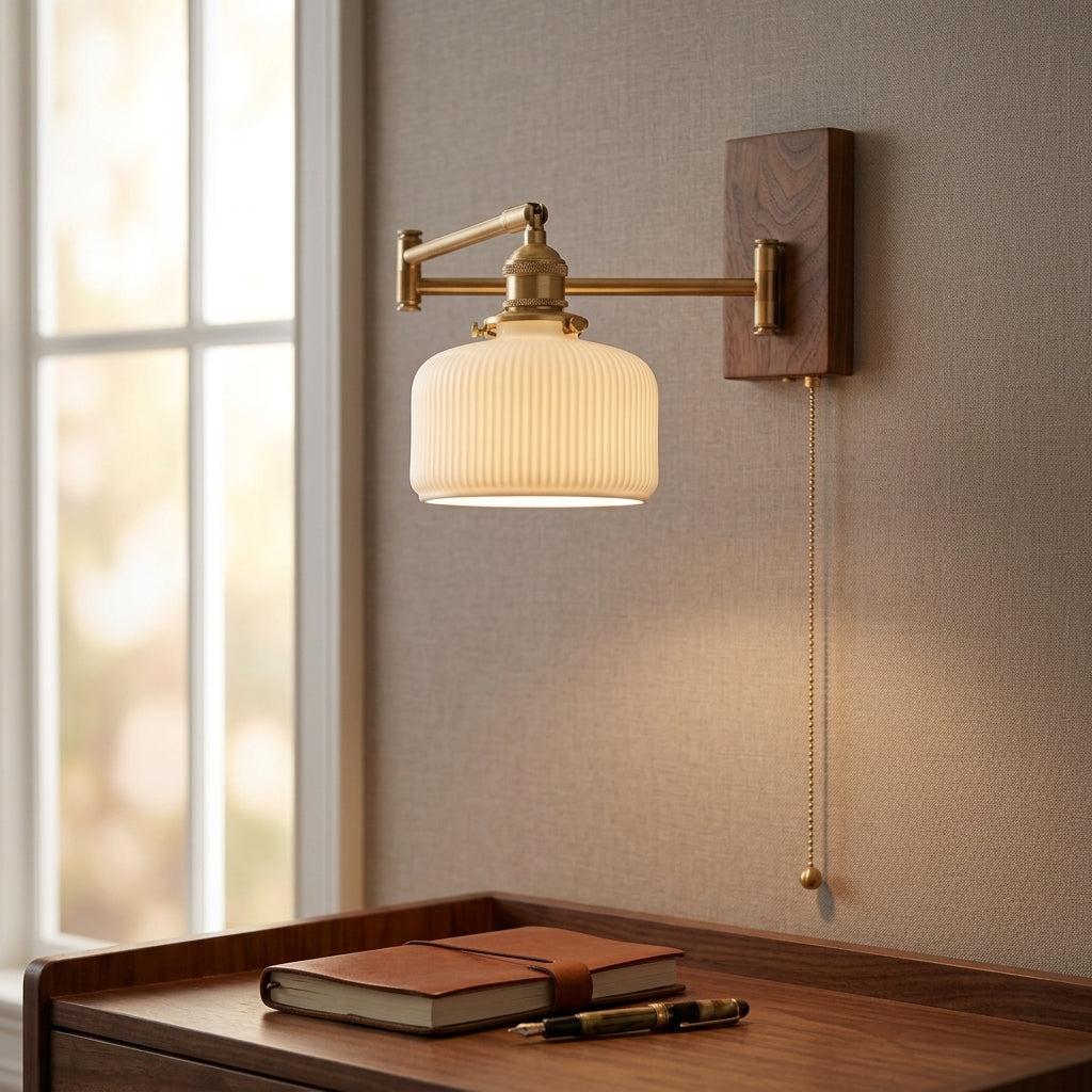 Alden Ribbed Ceramic Swing Arm Wall Light