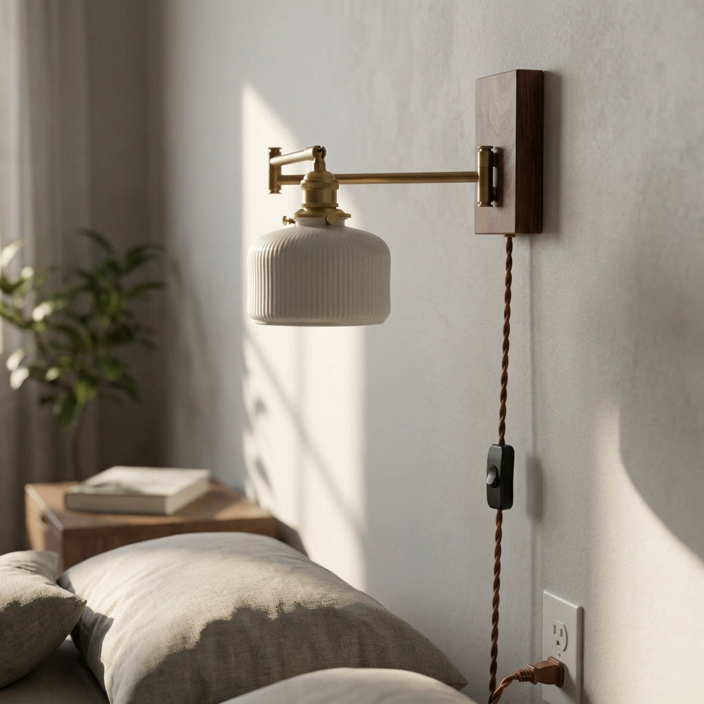 Alden Ribbed Ceramic Swing Arm Wall Light