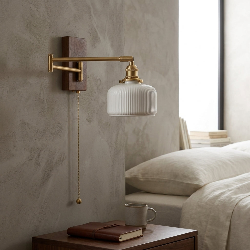 Alden Ribbed Ceramic Swing Arm Wall Light