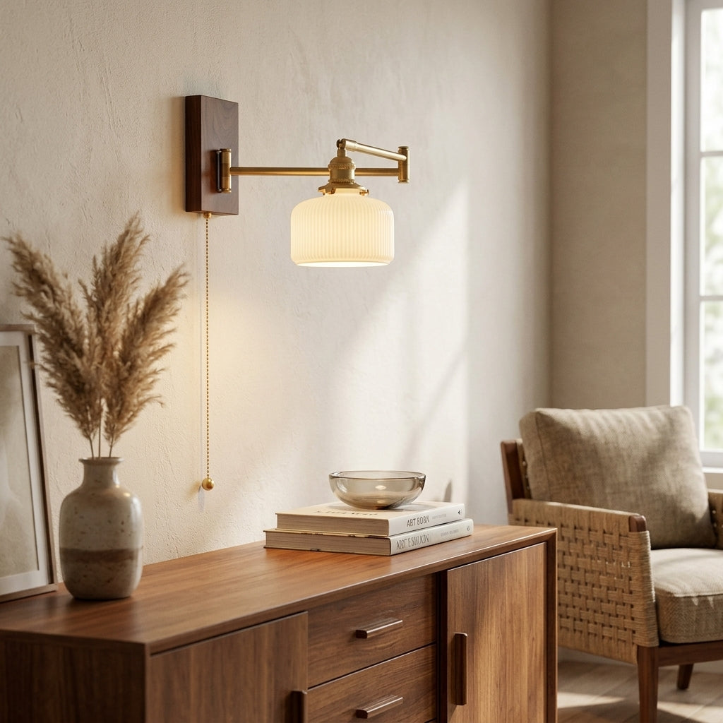 Alden Ribbed Ceramic Swing Arm Wall Light