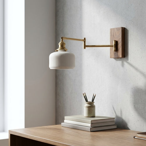Alden Ribbed Ceramic Swing Arm Wall Light
