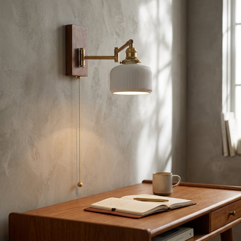 Alden Ribbed Ceramic Swing Arm Wall Light