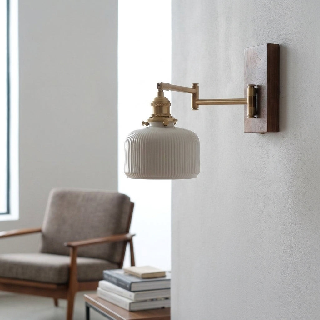 Alden Ribbed Ceramic Swing Arm Wall Light