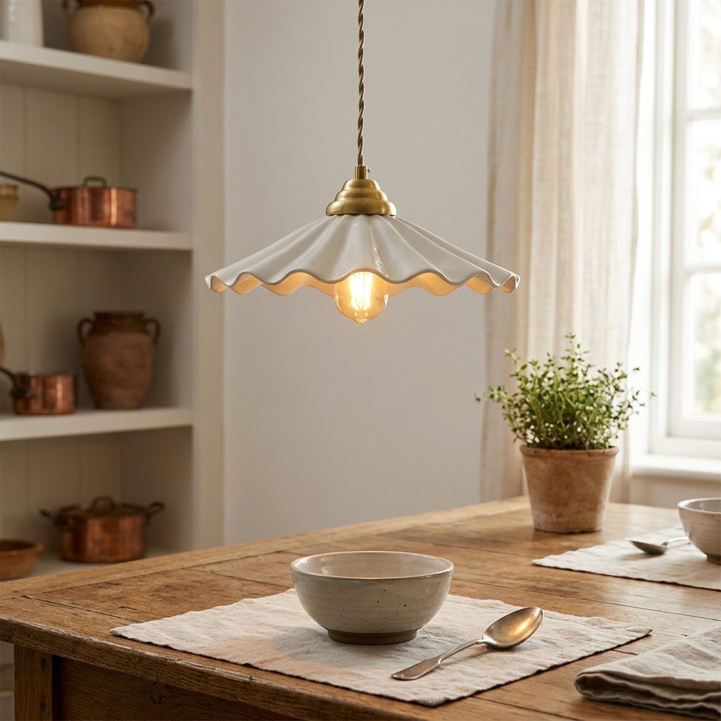 Elara Scalloped Ceramic Pendant Light