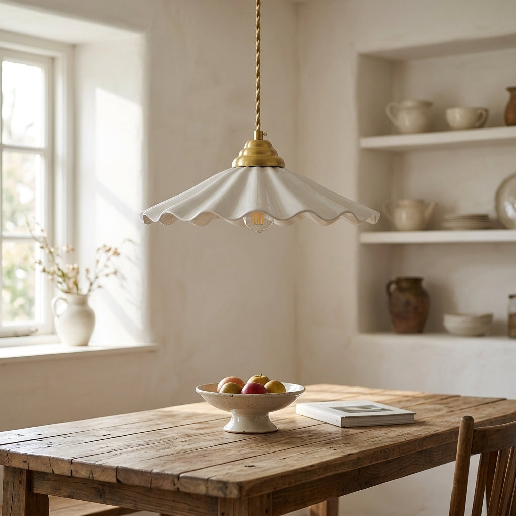 Elara Scalloped Ceramic Pendant Light